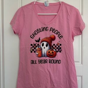 I Ghost People All Year Shirt - Funny Halloween Shirt for Women Small Pink